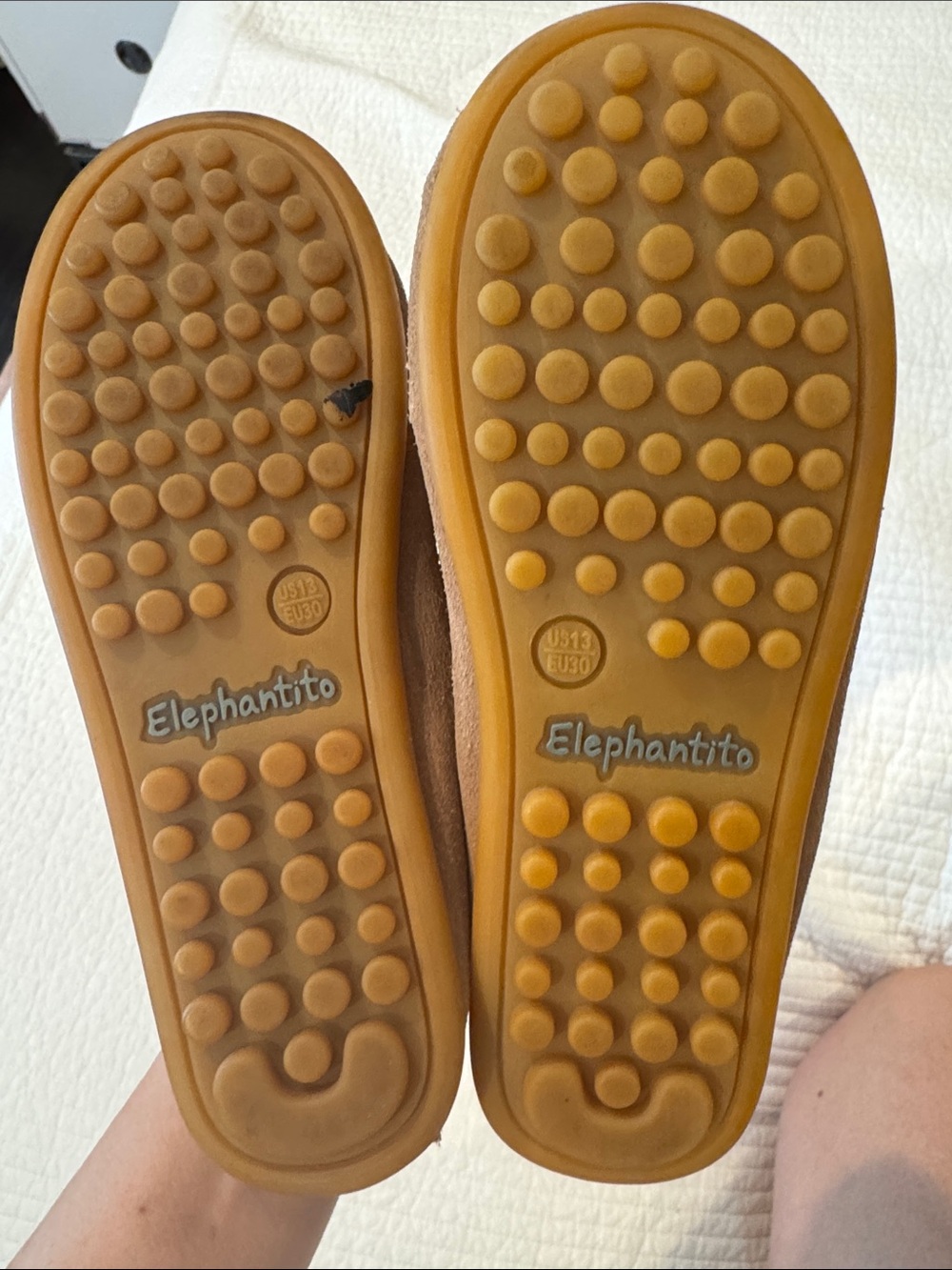 Elephantito Boys size 13 Tan suede Brown Slip-On Shoes with Rubber Stud Soles